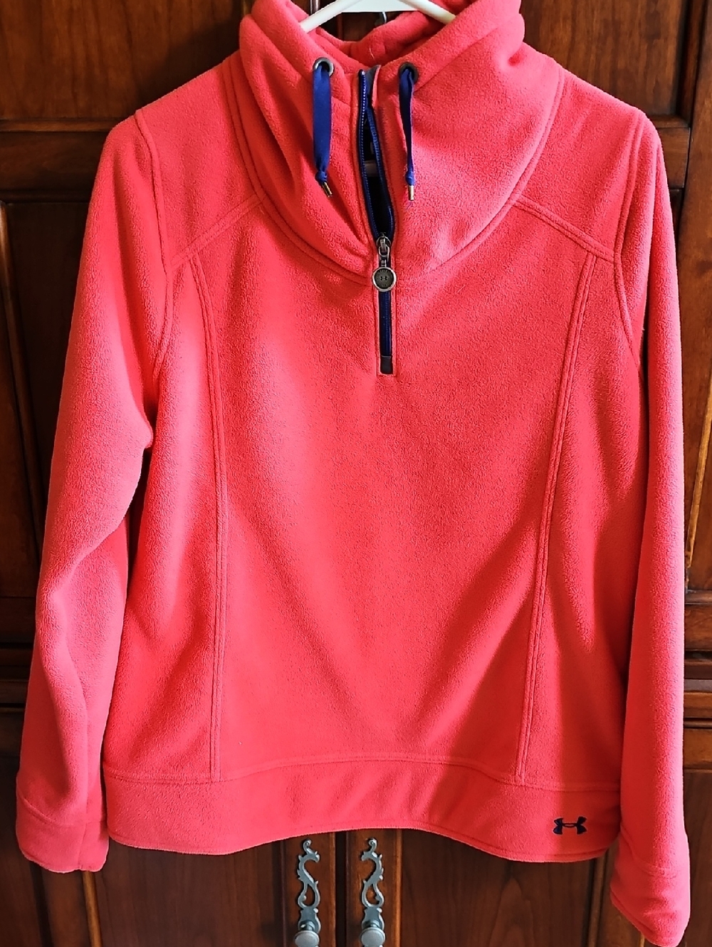 Under Armour Coral Pink Half-Zip Fleece Pullover with Navy Trim